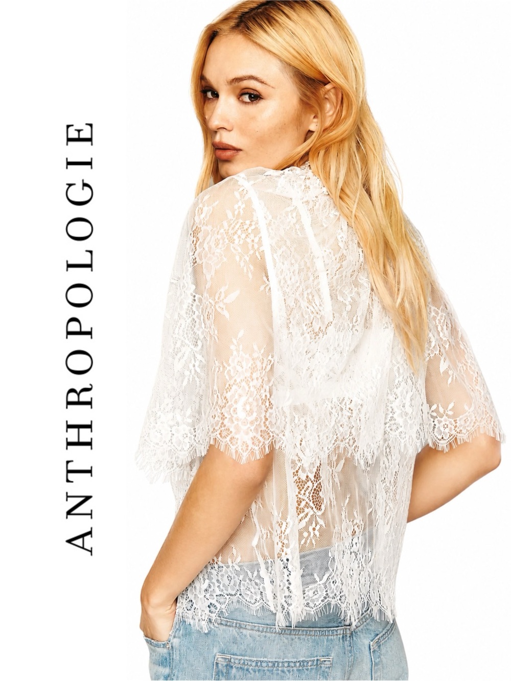 Anthropologie Lace Tie-Front Poncho Cape